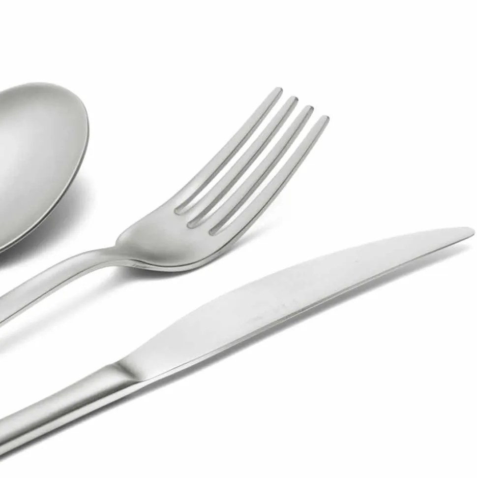 Servizio Posate in Acciaio Inox Sabbiato 24 Pezzi di Design Elegante - Ronfo