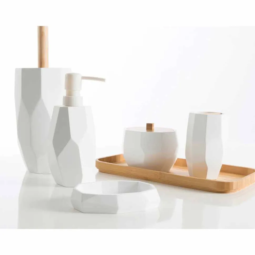 Set accessori da bagno di design da appoggio in legno e resina Rivalba