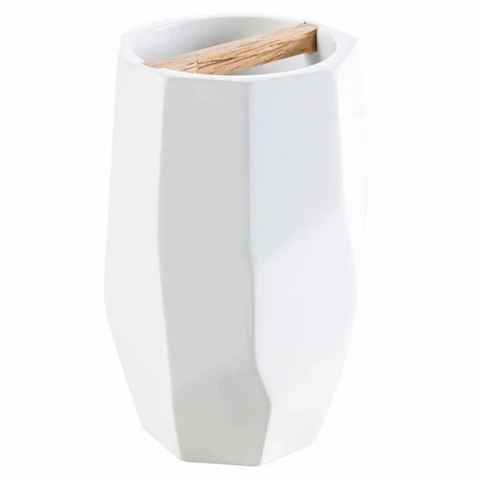 Set accessori da bagno di design da appoggio in legno e resina Rivalba
