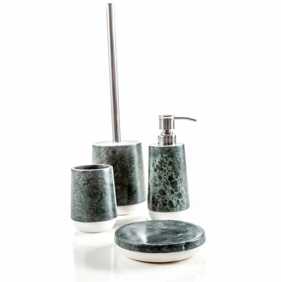 Set accessori da bagno moderni in marmo verde screziato Bombei