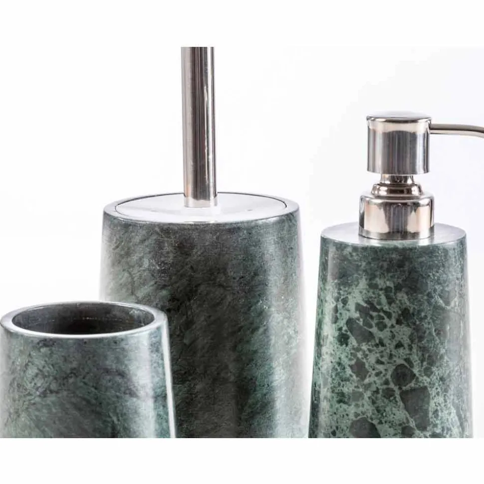 Set accessori da bagno moderni in marmo verde screziato Bombei