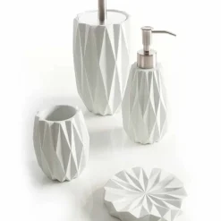 Set accessori moderni da bagno da appoggio in resina bianca Levice