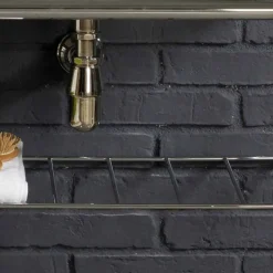 Set bagno con consolle vintage doppia in ceramica bianca su struttura Linear