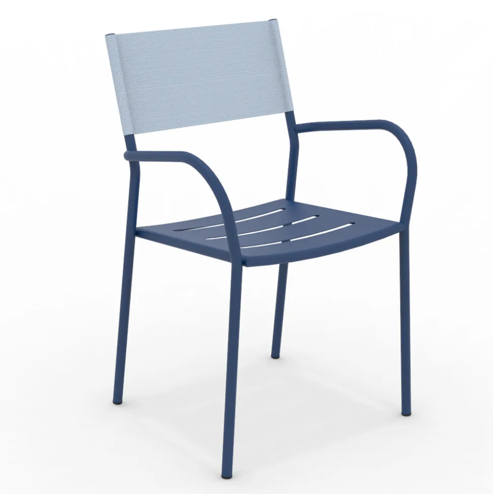Set di 4 Sedie da Giardino in Metallo Zincato e Batyline - Prestigio