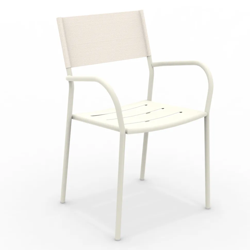 Set di 4 Sedie da Giardino in Metallo Zincato e Batyline - Prestigio