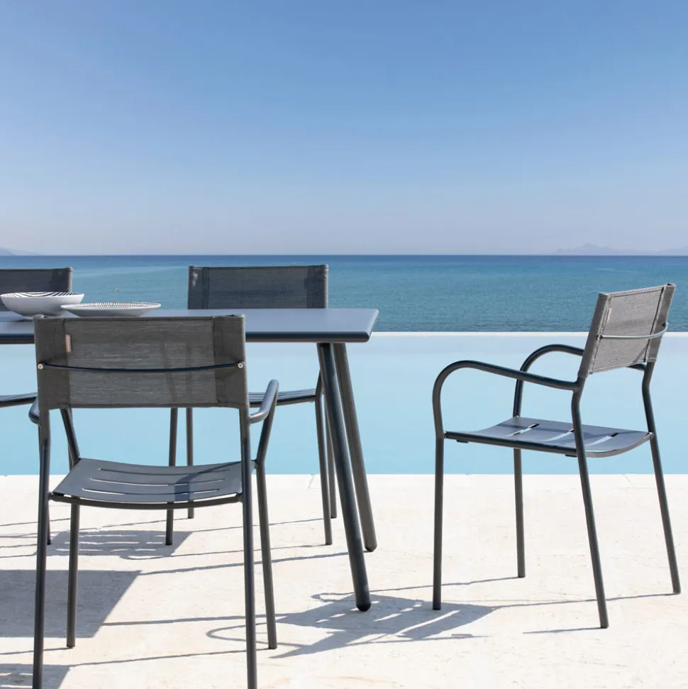 Set di 4 Sedie da Giardino in Metallo Zincato e Batyline - Prestigio
