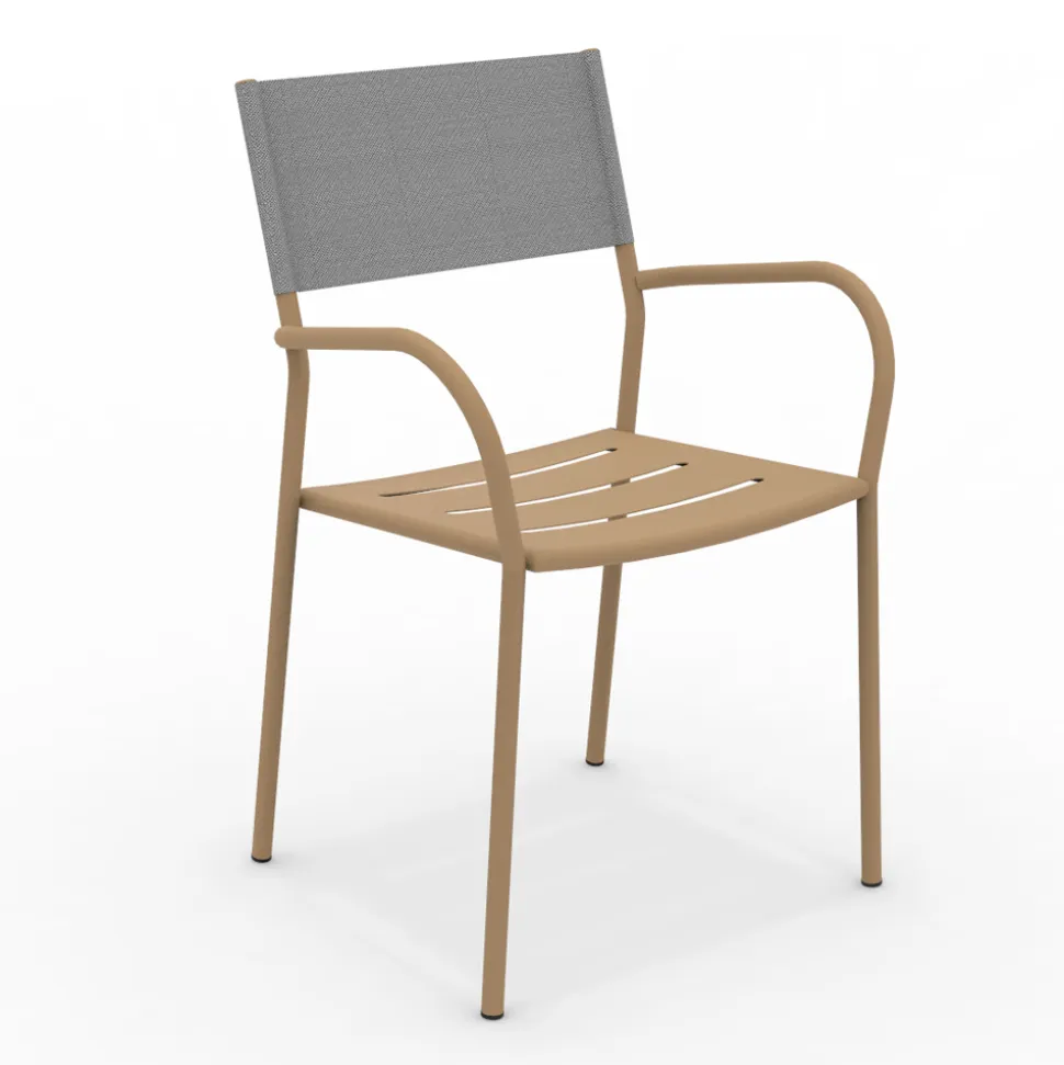 Set di 4 Sedie da Giardino in Metallo Zincato e Batyline - Prestigio