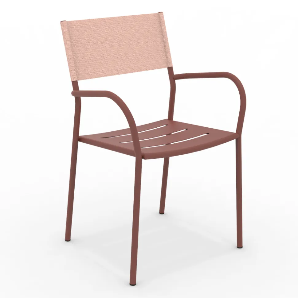 Set di 4 Sedie da Giardino in Metallo Zincato e Batyline - Prestigio