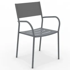 Set di 4 Sedie da Giardino in Metallo Zincato e Batyline - Prestigio