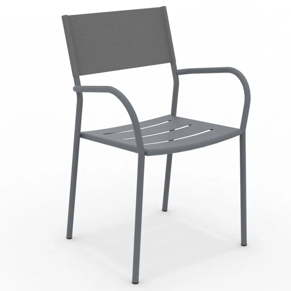 Set di 4 Sedie da Giardino in Metallo Zincato e Batyline - Prestigio