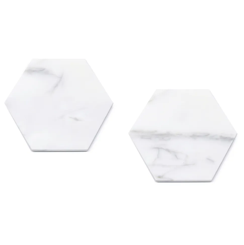 Set di 2 Sottobicchieri Esagonali in Marmo con Sughero Made in Italy - Narita