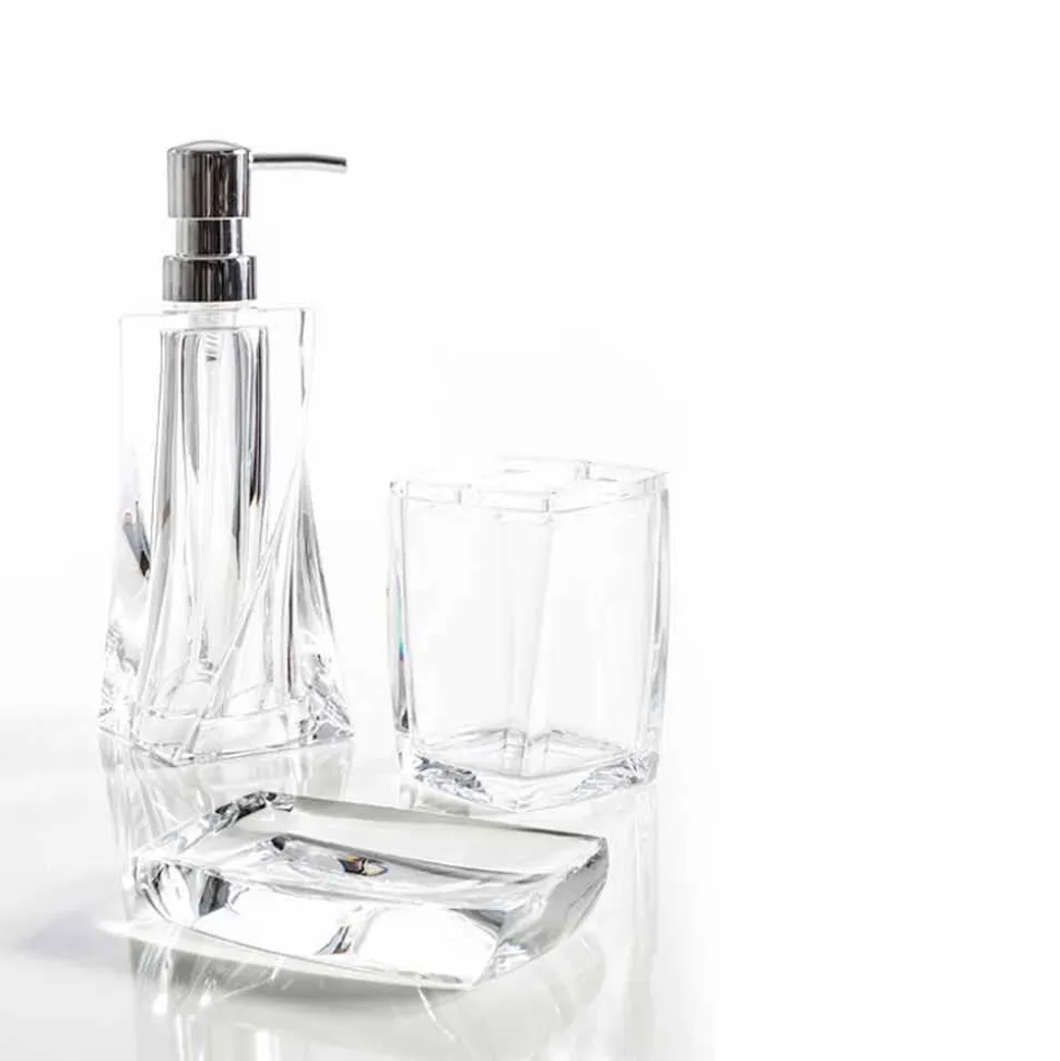 Set dispenser+bicchiere+portasapone da bagno di design Torraca
