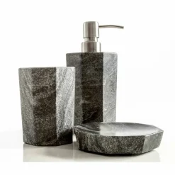 Set moderni accessori per bagno in marmo grigio venato Montafia