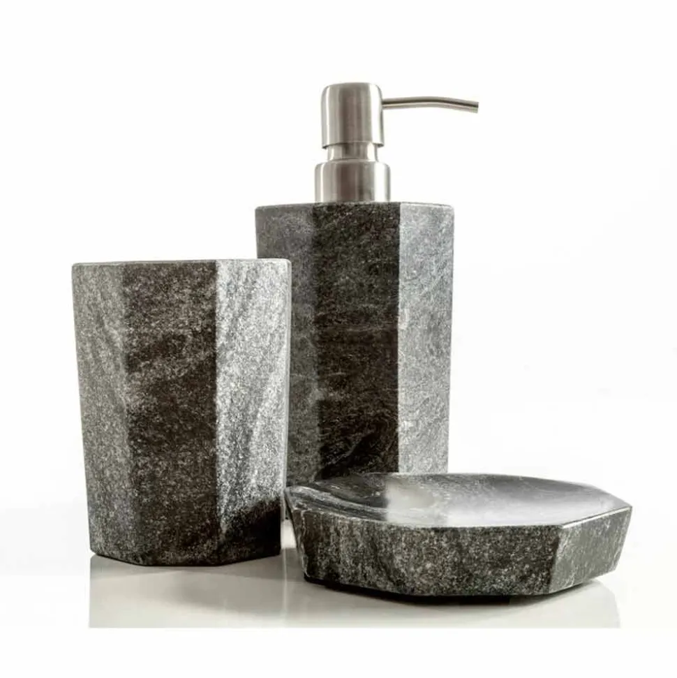 Set moderni accessori per bagno in marmo grigio venato Montafia