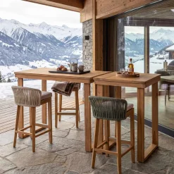 Sgabello Alto da Bar Realizzato in Teak Naturale con Cuscino - Sponda