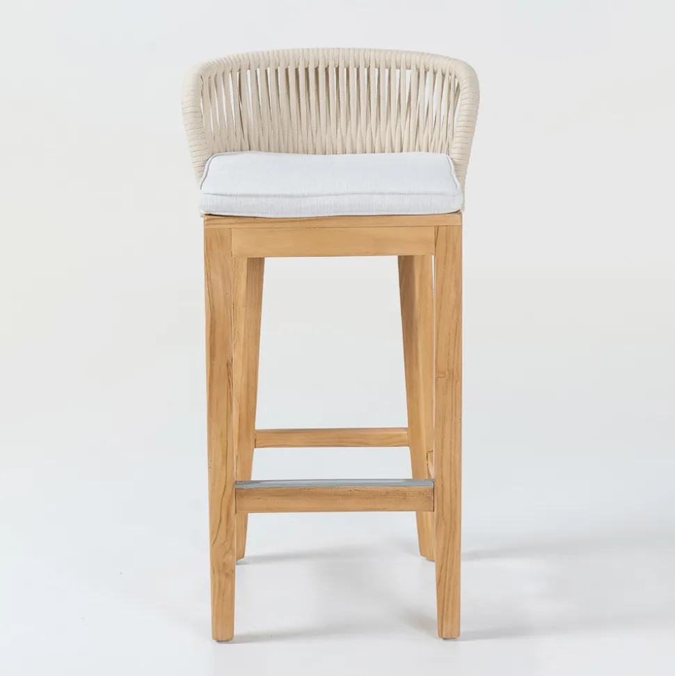 Sgabello Alto da Bar Realizzato in Teak Naturale con Cuscino - Sponda