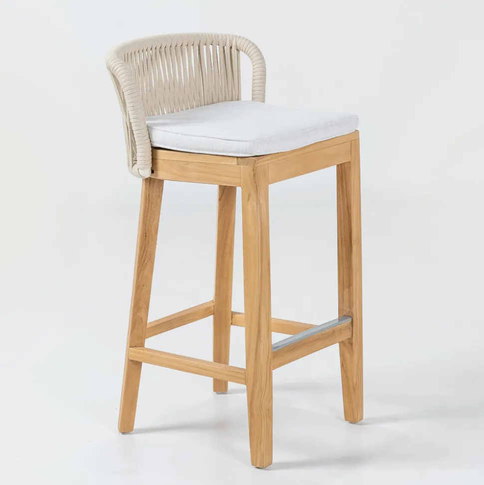 Sgabello Alto da Bar Realizzato in Teak Naturale con Cuscino - Sponda