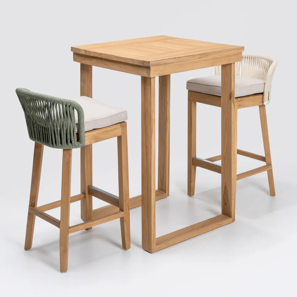 Sgabello Alto da Bar Realizzato in Teak Naturale con Cuscino - Sponda