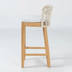 Sgabello Alto da Bar Realizzato in Teak Naturale con Cuscino - Sponda