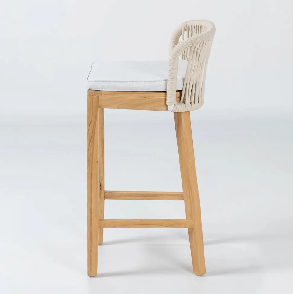 Sgabello Alto da Bar Realizzato in Teak Naturale con Cuscino - Sponda