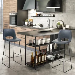 Sgabello Alto da Cucina in Pelle Sintetica e Metallo Nero 2 Pezzi - Yuri
