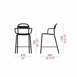 Sgabello Alto in Alluminio da Esterno con Braccioli Made in Italy - Selima
