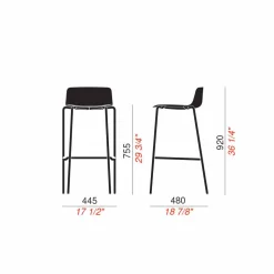 Sgabello Alto in Metallo e Polipropilene Made in Italy, 2 Pezzi - Christabel