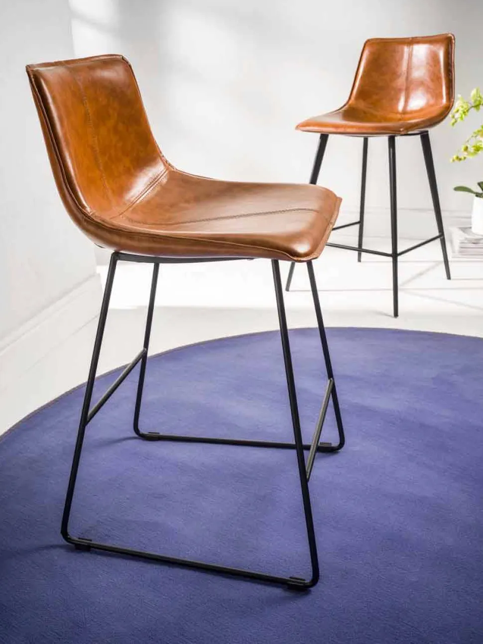 Sgabello Base a Slitta, Sedile Ecopelle Effetto Cuoio - Ovidio