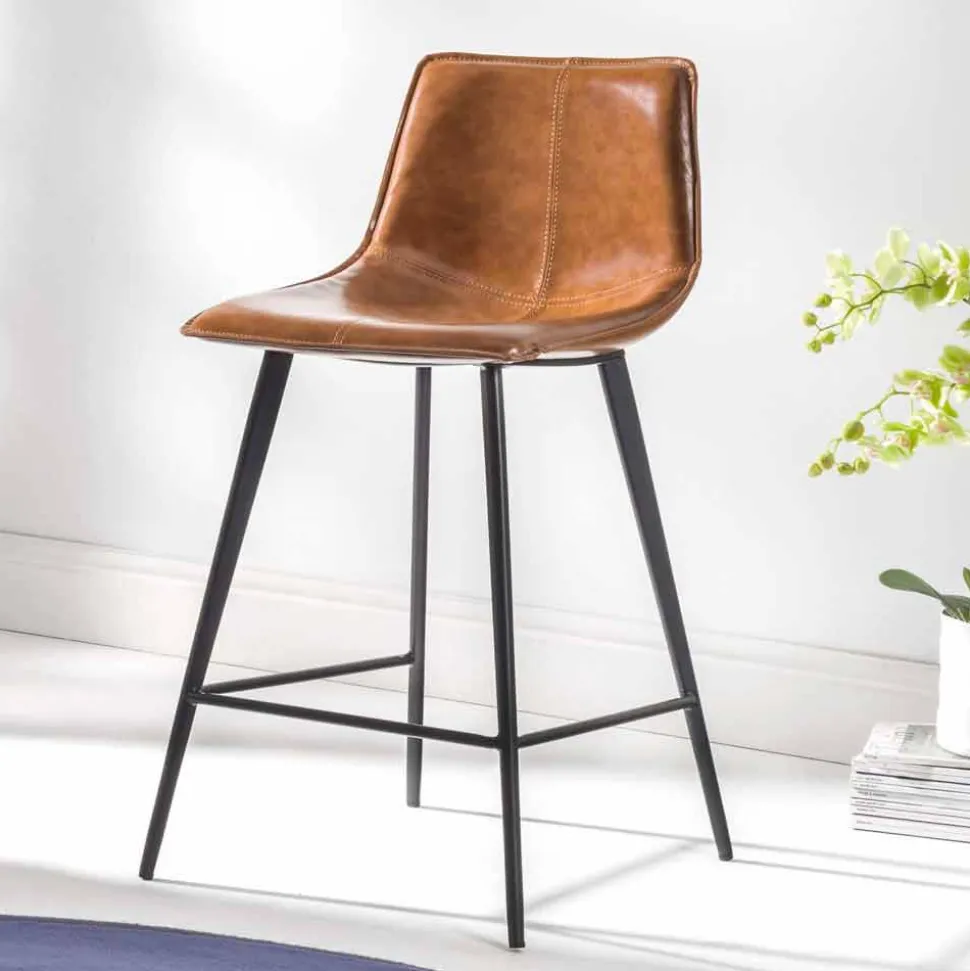 Sgabello Base 4 Gambe, H 65 in Ecopelle Effetto Cuoio - Ovidio