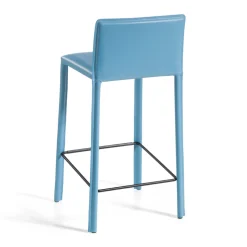 Sgabello con Schienale Basso in Cuoio Blu Made in Italy - Delfino