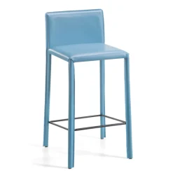Sgabello con Schienale Basso in Cuoio Blu Made in Italy - Delfino