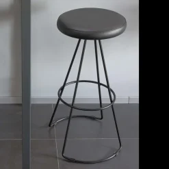Sgabello con Struttura in Metallo Nero e Seduta in Ecopelle Nera - Miscia