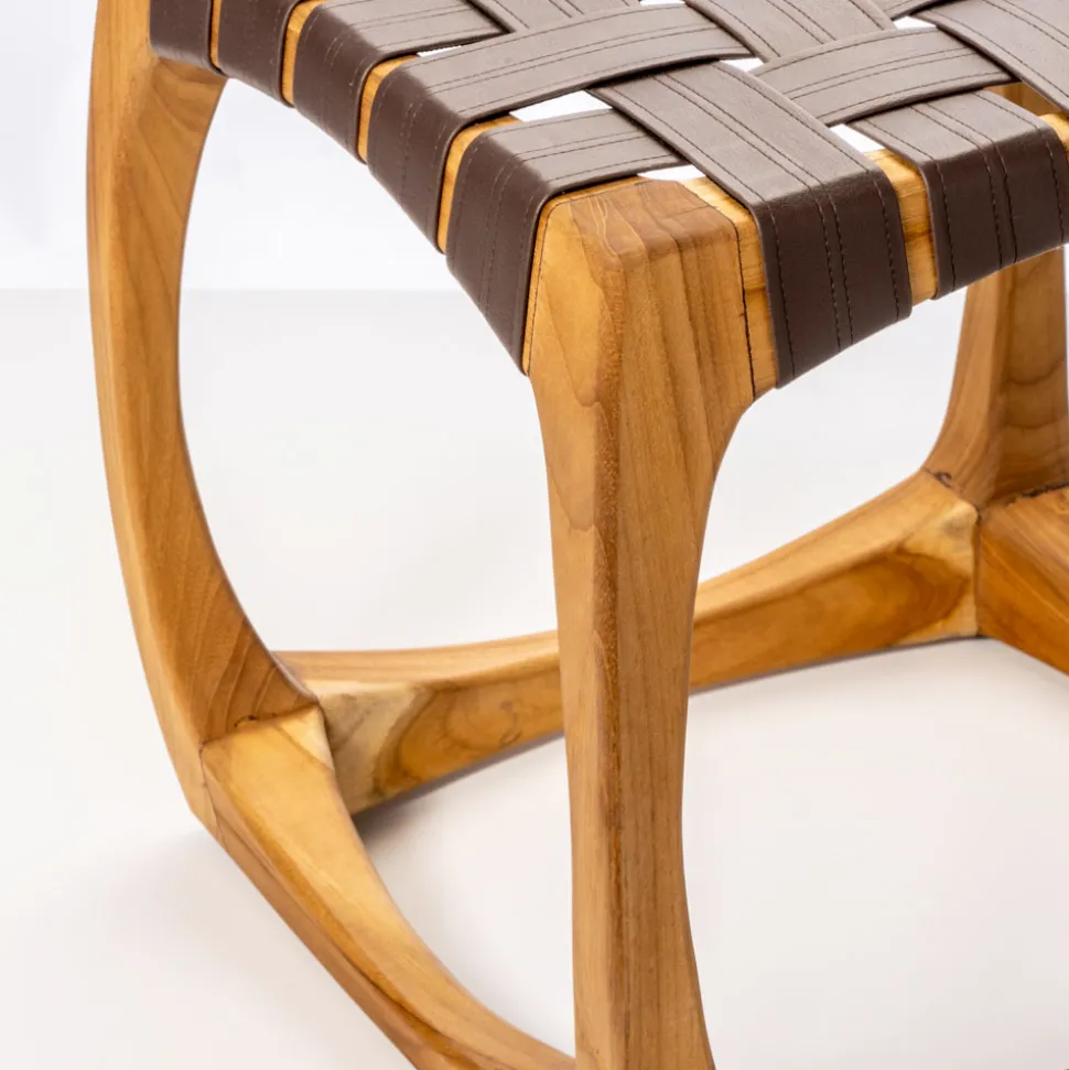 Sgabello da Bagno di Design Realizzato in Teak con Seduta Intrecciata - Yucca