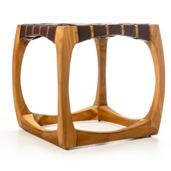 Sgabello da Bagno di Design Realizzato in Teak con Seduta Intrecciata - Yucca