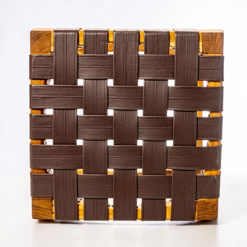 Sgabello da Bagno di Design Realizzato in Teak con Seduta Intrecciata - Yucca