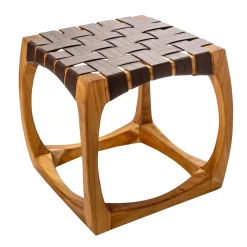 Sgabello da Bagno di Design Realizzato in Teak con Seduta Intrecciata - Yucca