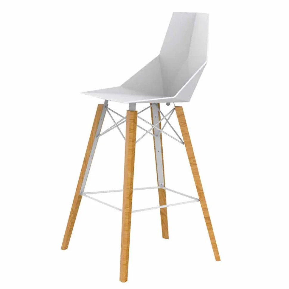 Sgabello da Bar per Interni in Legno e Plastica Vari Colori - Faz Wood by Vondom