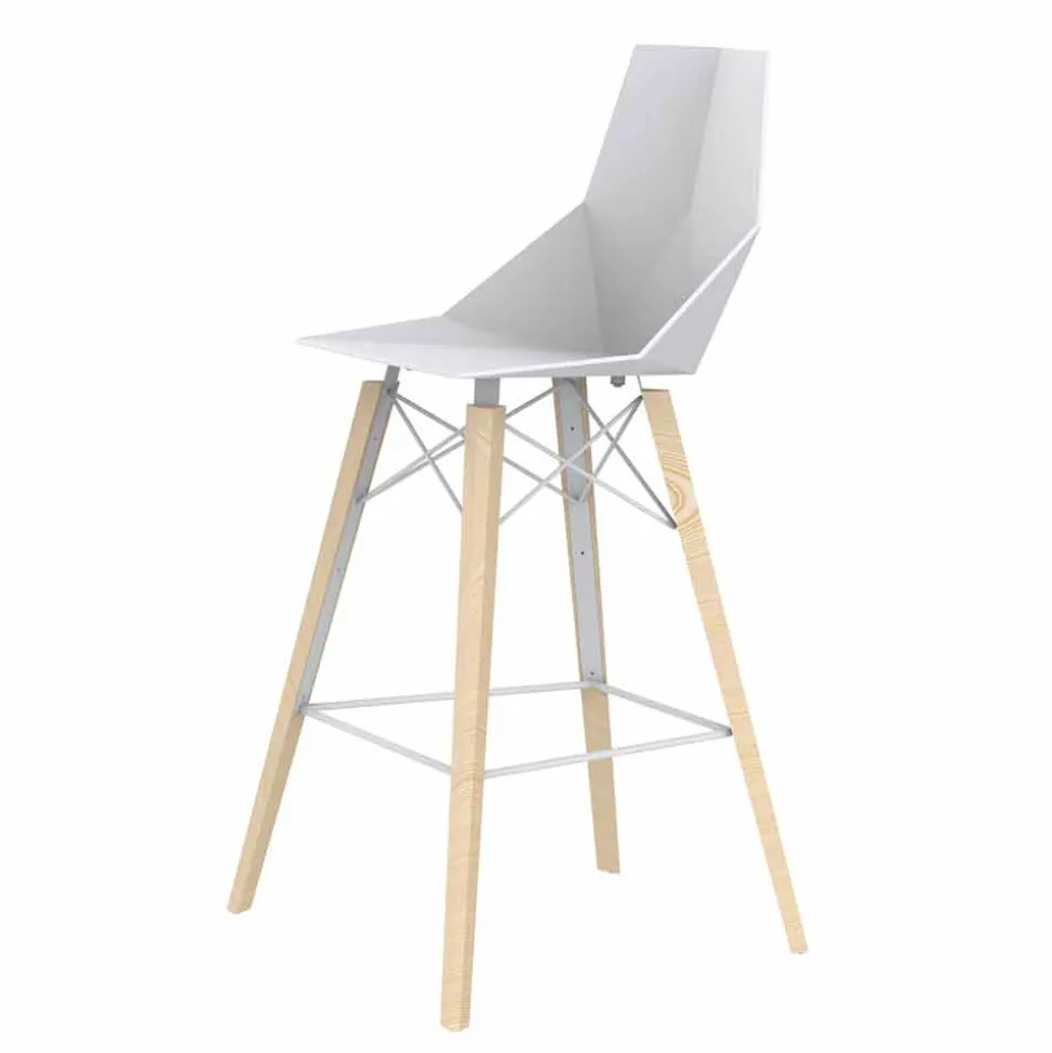Sgabello da Bar per Interni in Legno e Plastica Vari Colori - Faz Wood by Vondom