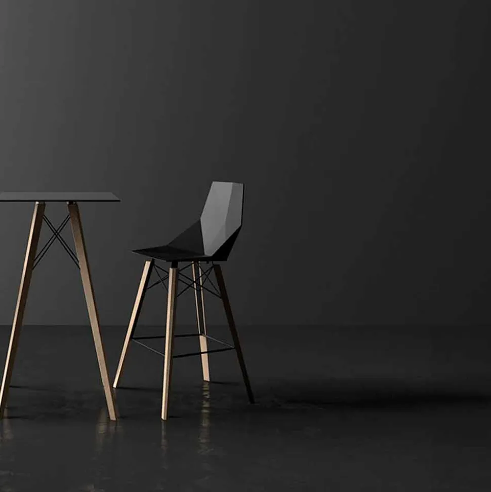 Sgabello da Bar per Interni in Legno e Plastica Vari Colori - Faz Wood by Vondom