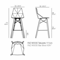 Sgabello da Bar per Interni in Legno e Plastica Vari Colori - Faz Wood by Vondom