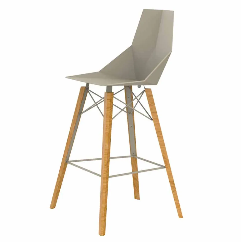 Sgabello da Bar per Interni in Legno e Plastica Vari Colori - Faz Wood by Vondom