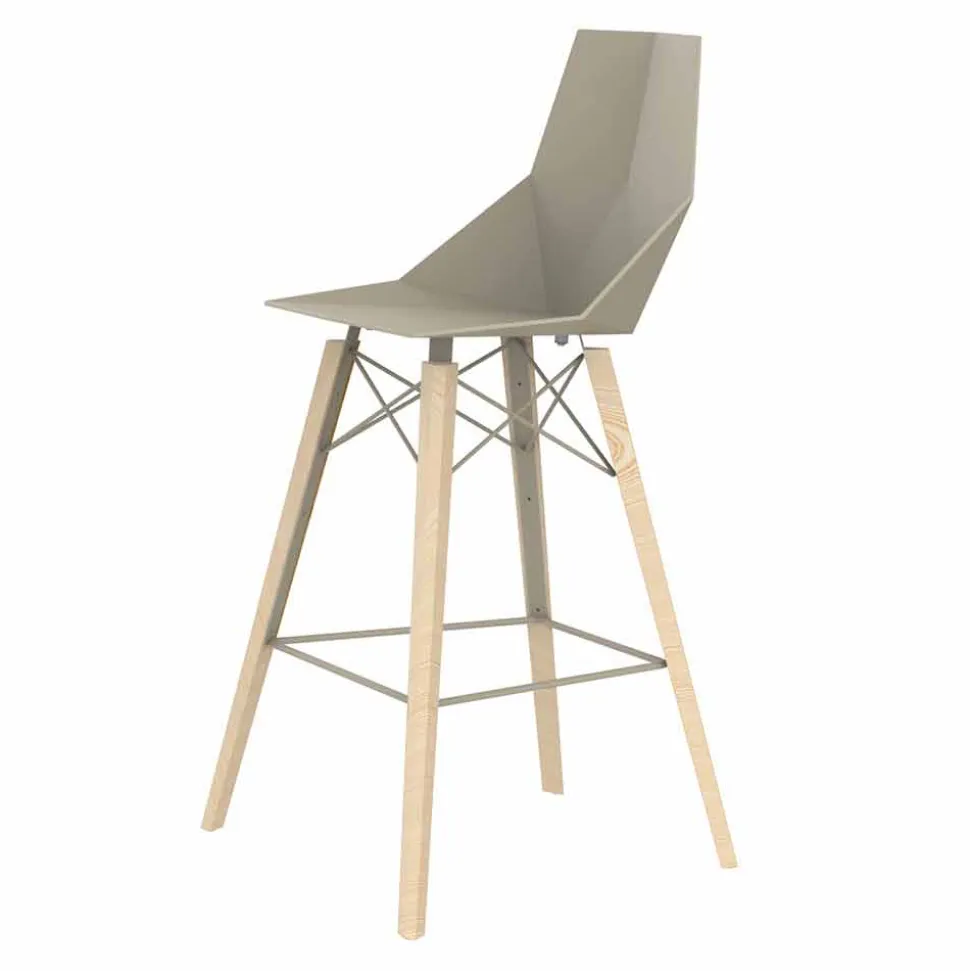 Sgabello da Bar per Interni in Legno e Plastica Vari Colori - Faz Wood by Vondom