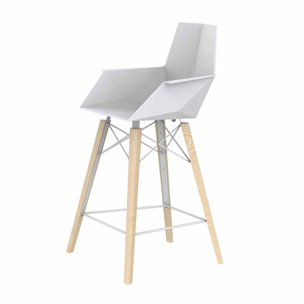 Sgabello da Cucina con Braccioli in Legno e Plastica - Faz Wood by Vondom