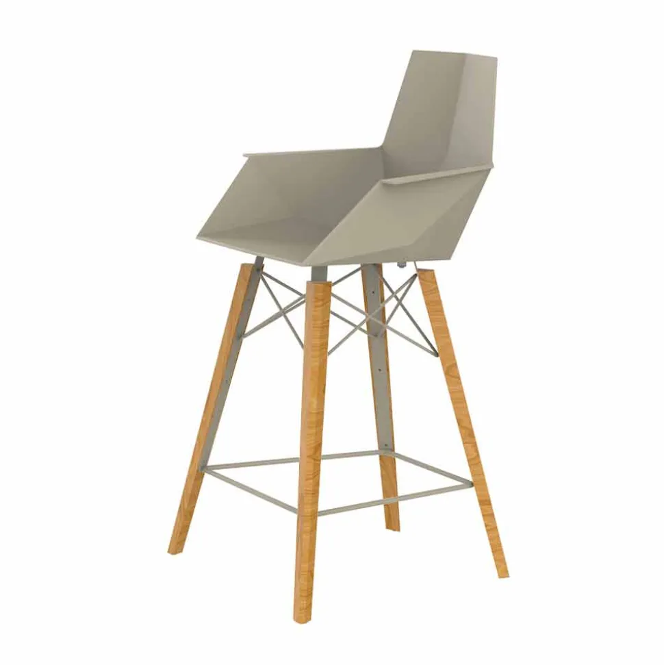 Sgabello da Cucina con Braccioli in Legno e Plastica - Faz Wood by Vondom