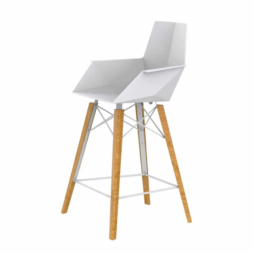 Sgabello da Cucina con Braccioli in Legno e Plastica - Faz Wood by Vondom