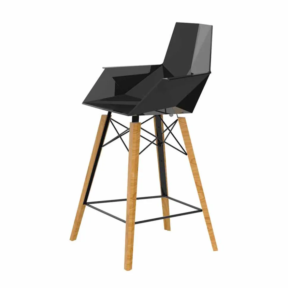 Sgabello da Cucina con Braccioli in Legno e Plastica - Faz Wood by Vondom
