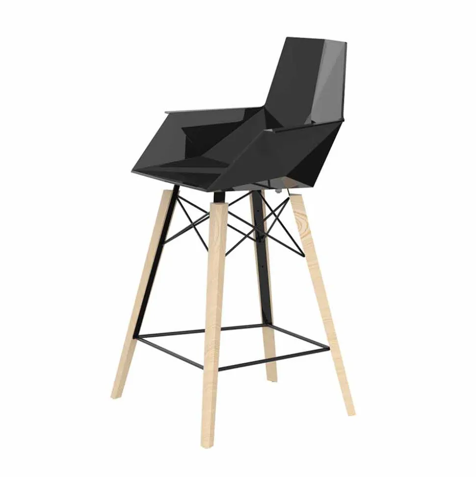 Sgabello da Cucina con Braccioli in Legno e Plastica - Faz Wood by Vondom