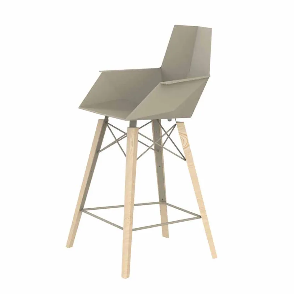 Sgabello da Cucina con Braccioli in Legno e Plastica - Faz Wood by Vondom