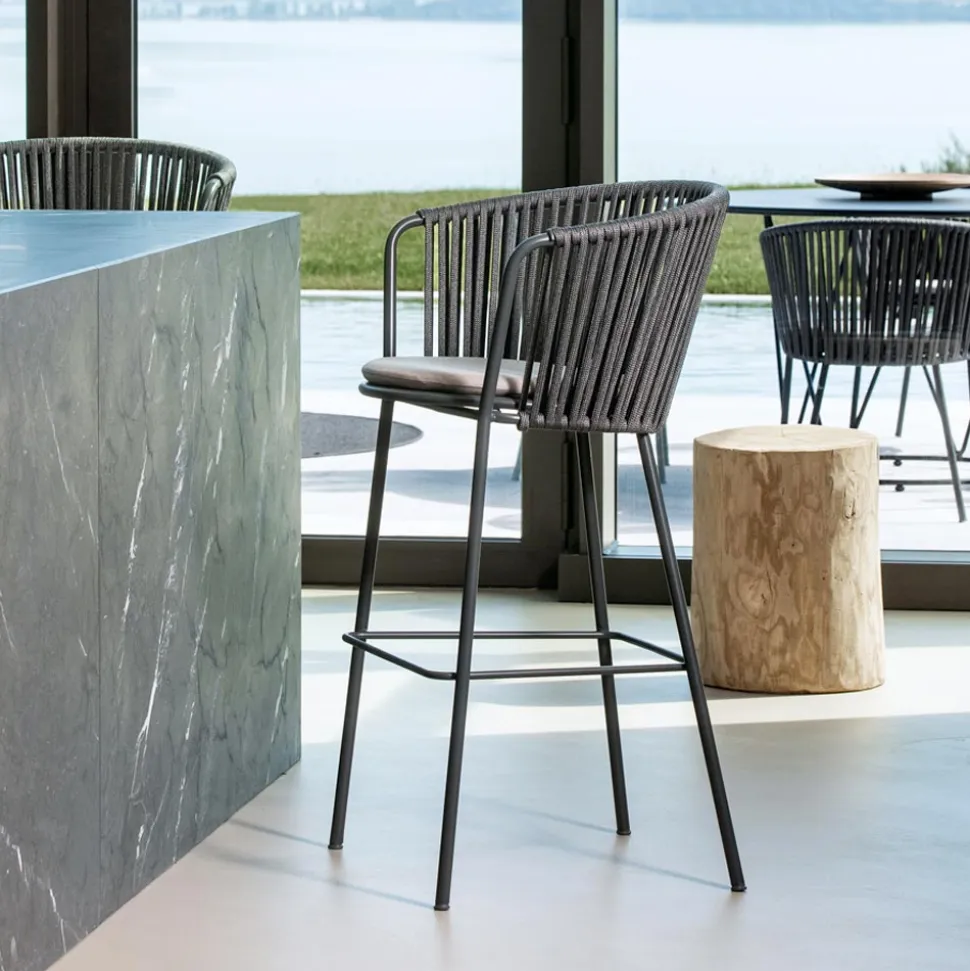 Sgabello da Giardino in Acciaio Inox e Schienale in Corda - Luxura