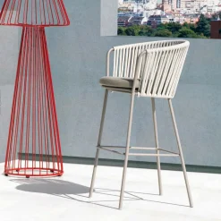 Sgabello da Giardino in Acciaio Inox e Schienale in Corda - Luxura